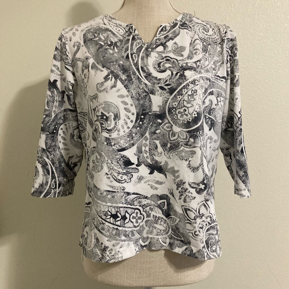 Alfred Dunner-Womens Paisley Floral Top Blouse 3/4 Sleeve Blouse - Size PM - EUC